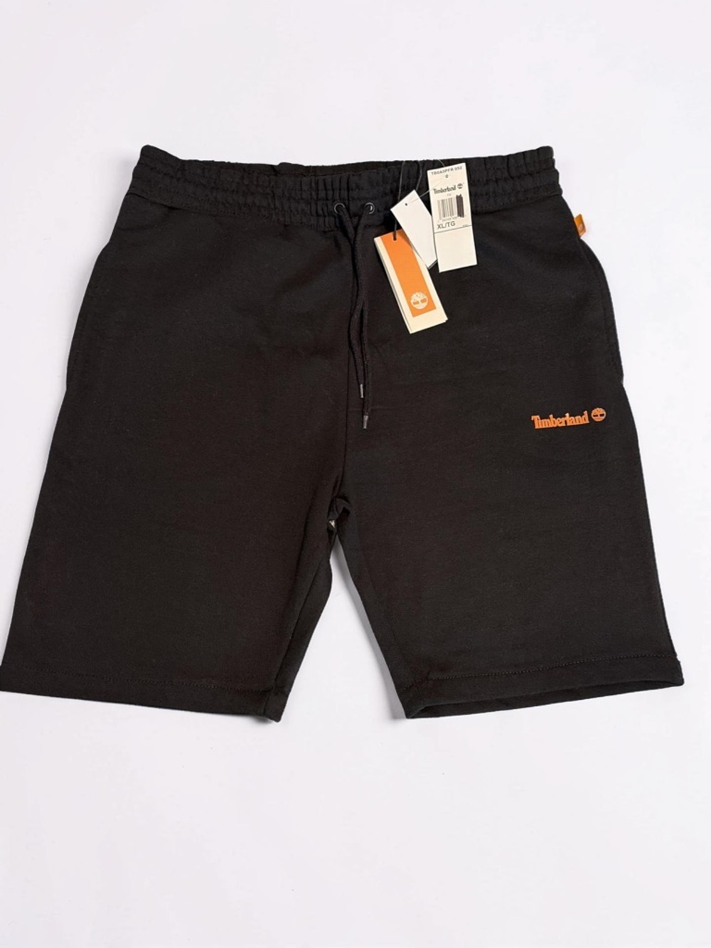 BNWT Timberland Black Athletic Logo Knit Shorts with Orange Accent